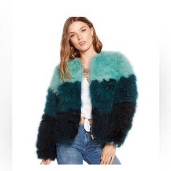 Chaser Jackets & Blazers - Chaser Evergreen Ombre Blue Fuzzy Faux Fur Jacket Women’s Size Medium NWT